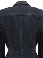 靛蓝色牛仔布logo纽扣夹克