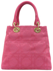 キャンバスカナージュステッチハンドバッグ ピンク