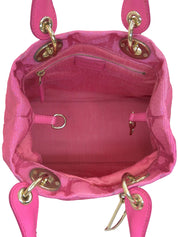 キャンバスカナージュステッチハンドバッグ ピンク