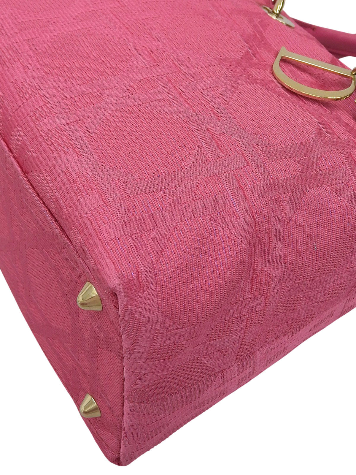 キャンバスカナージュステッチハンドバッグ ピンク