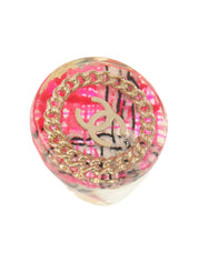 2014 Round Tweed Chain CC Mark Ring in Clear/Pink/Gold