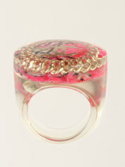 2014 Round Tweed Chain CC Mark Ring in Clear/Pink/Gold