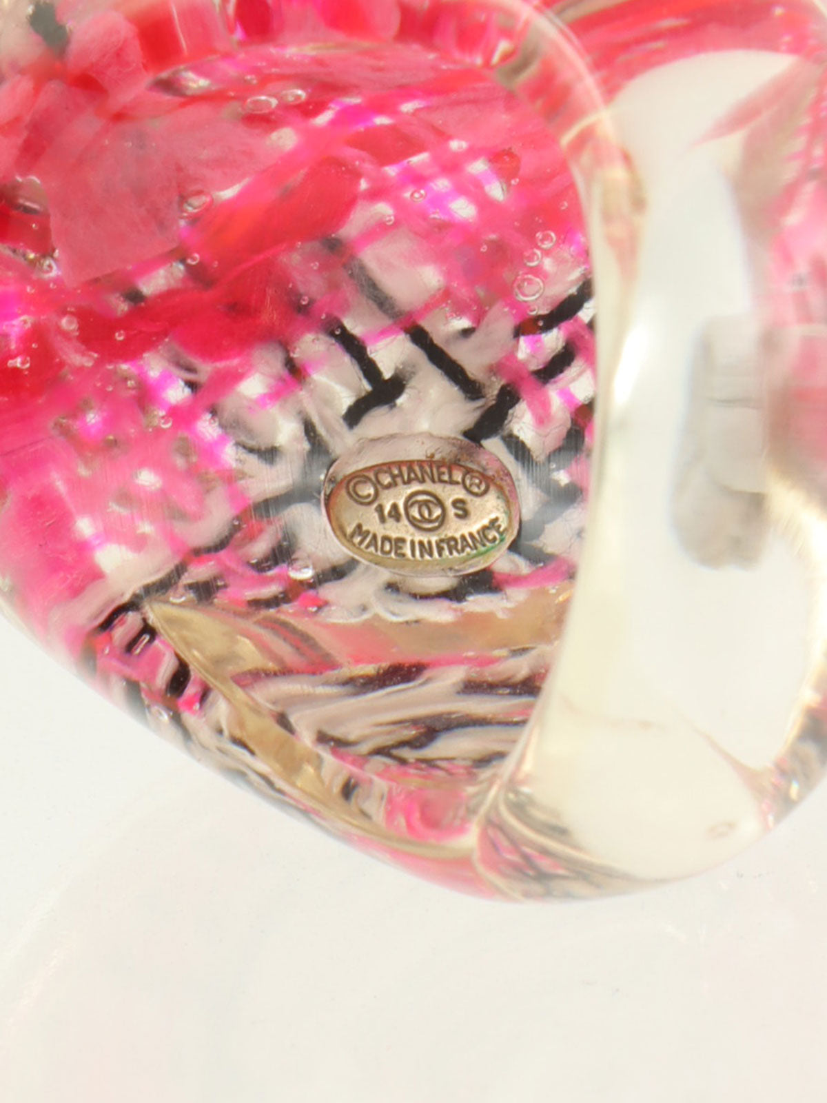 2014 Round Tweed Chain CC Mark Ring in Clear/Pink/Gold