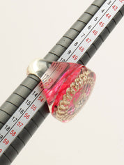 2014 Round Tweed Chain CC Mark Ring in Clear/Pink/Gold