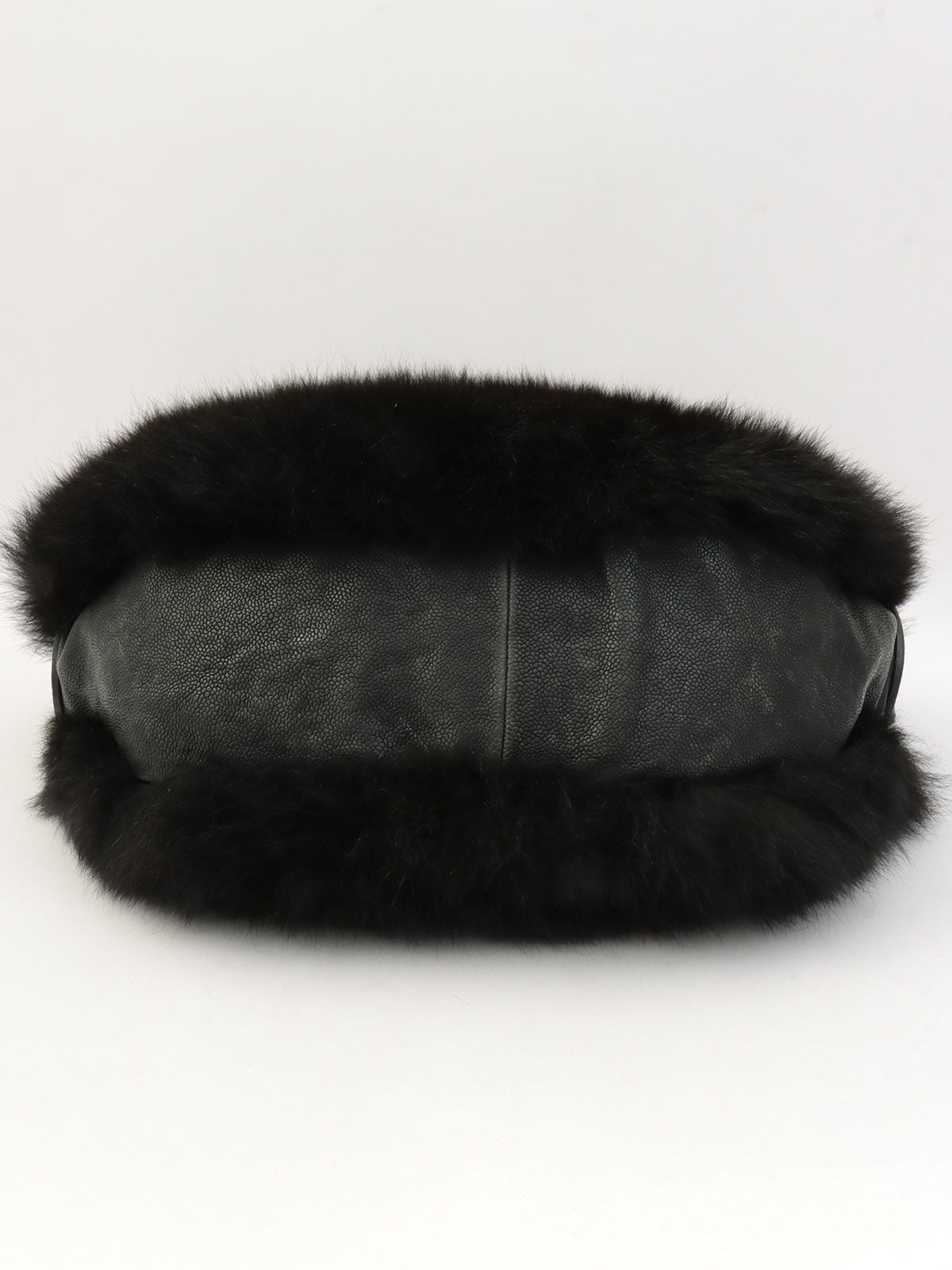 2005-era fur and caviar skin combo CC mark charm shoulder bag, black