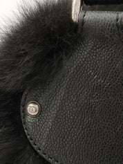 2005-era fur and caviar skin combo CC mark charm shoulder bag, black