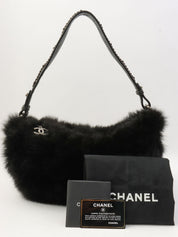 2005-era fur and caviar skin combo CC mark charm shoulder bag, black