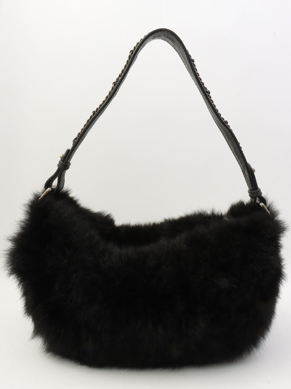 2005-era fur and caviar skin combo CC mark charm shoulder bag, black