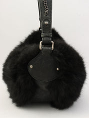 2005-era fur and caviar skin combo CC mark charm shoulder bag, black
