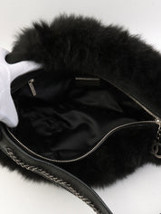 2005-era fur and caviar skin combo CC mark charm shoulder bag, black
