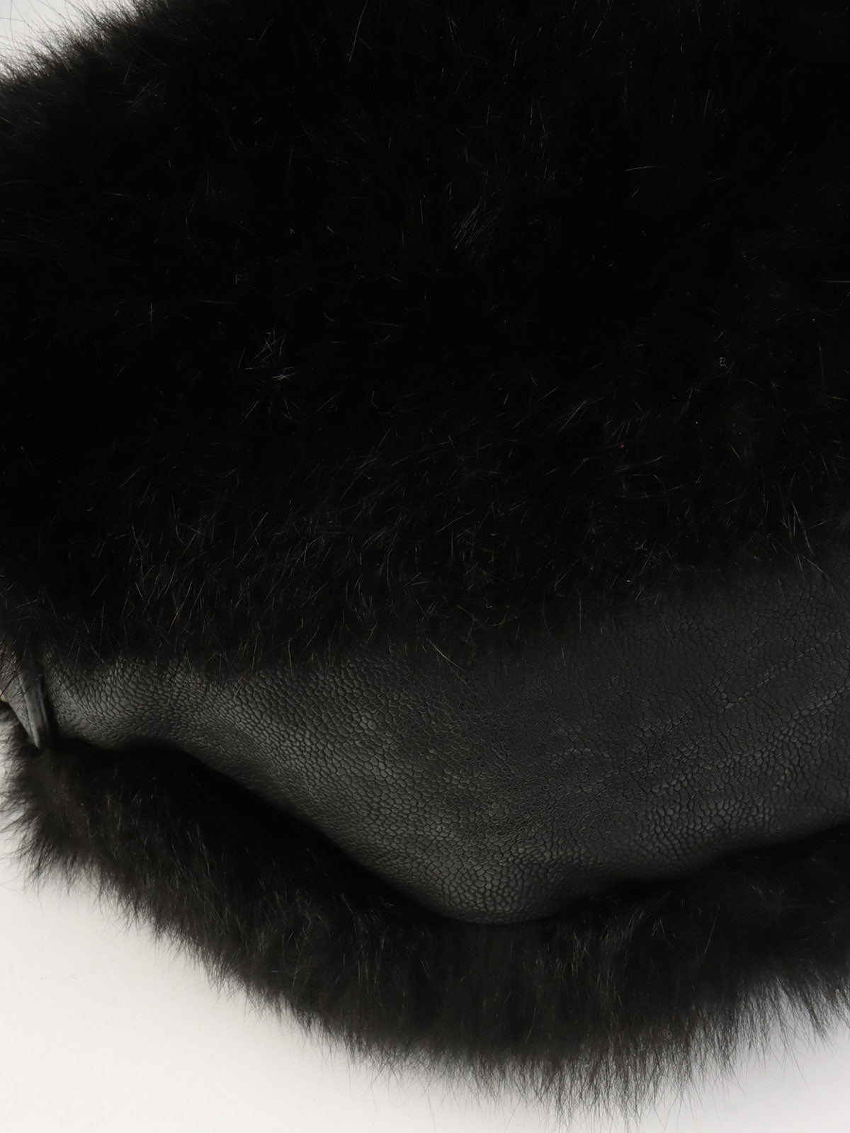 2005-era fur and caviar skin combo CC mark charm shoulder bag, black