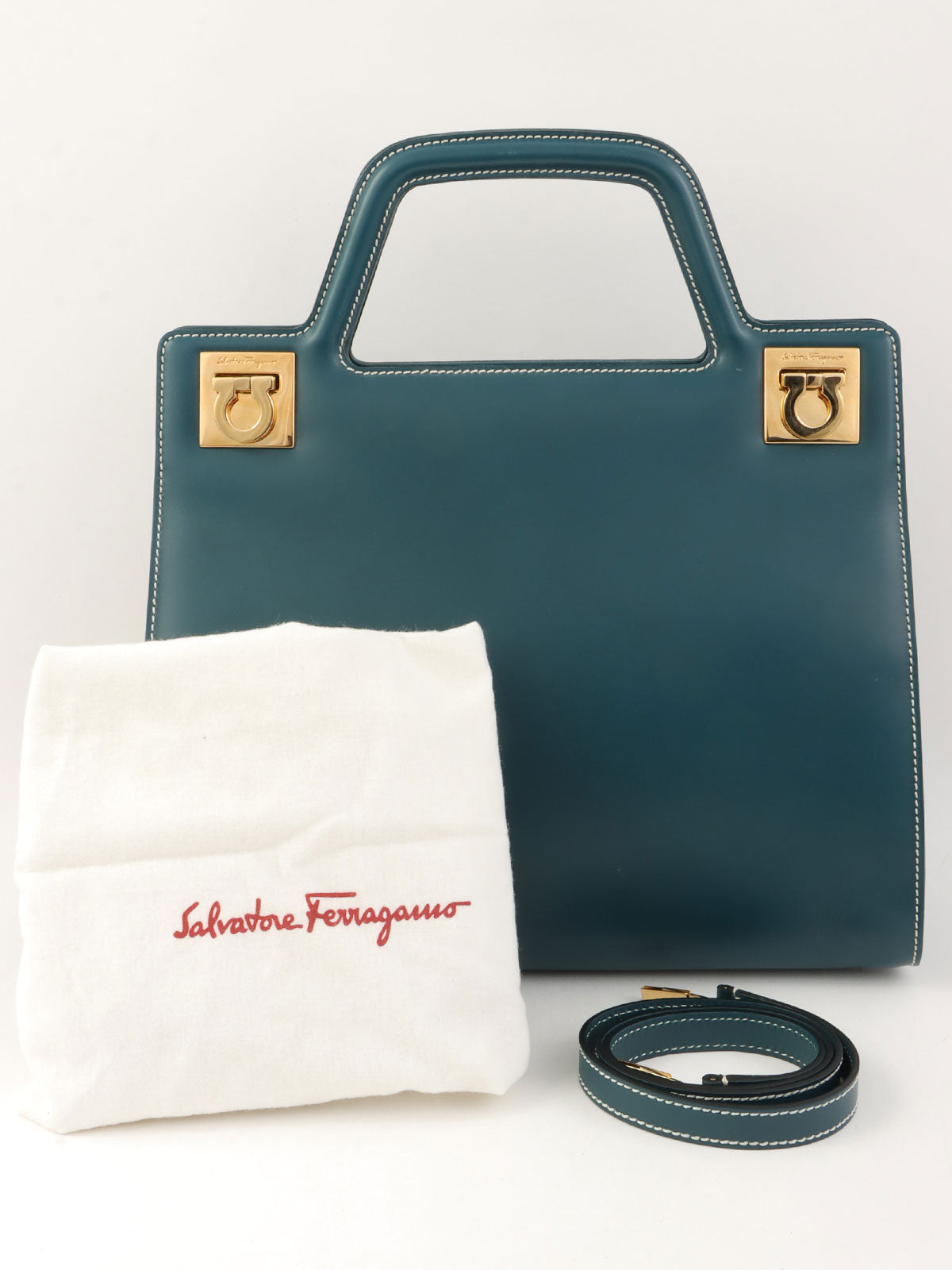 Double Gancini Plate 2-Way Bag, Green