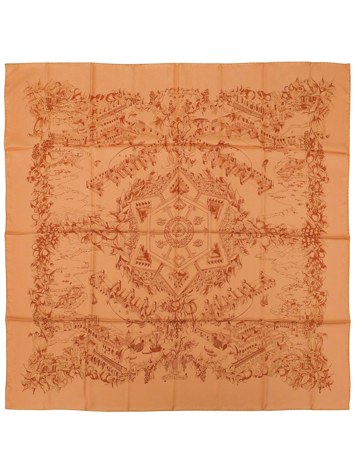 カレ90 Au Pays de Cocagneパターンスカーフ オレンジ