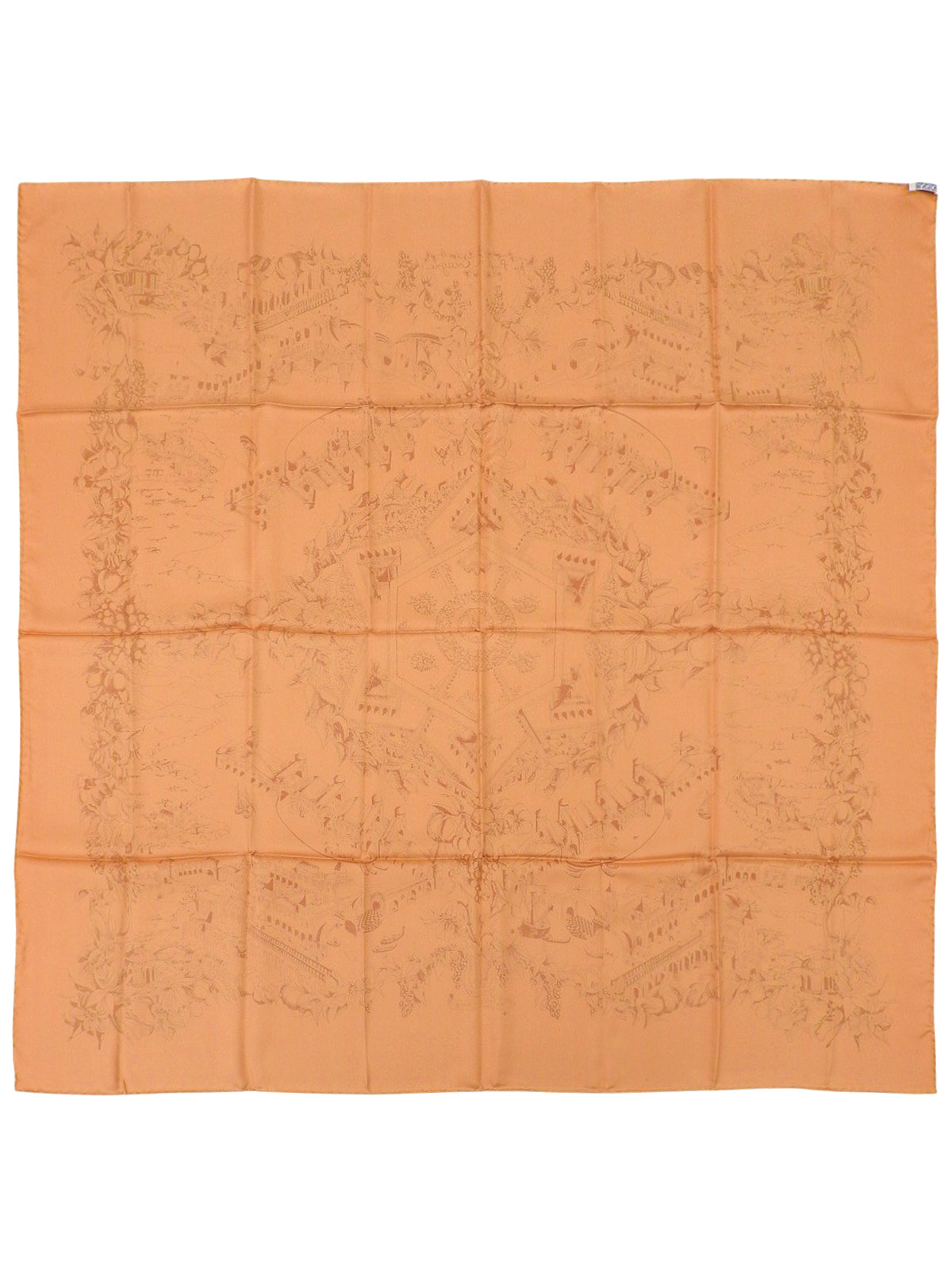 Carré 90“Au Pays de Cocagne”图案围巾，橙色