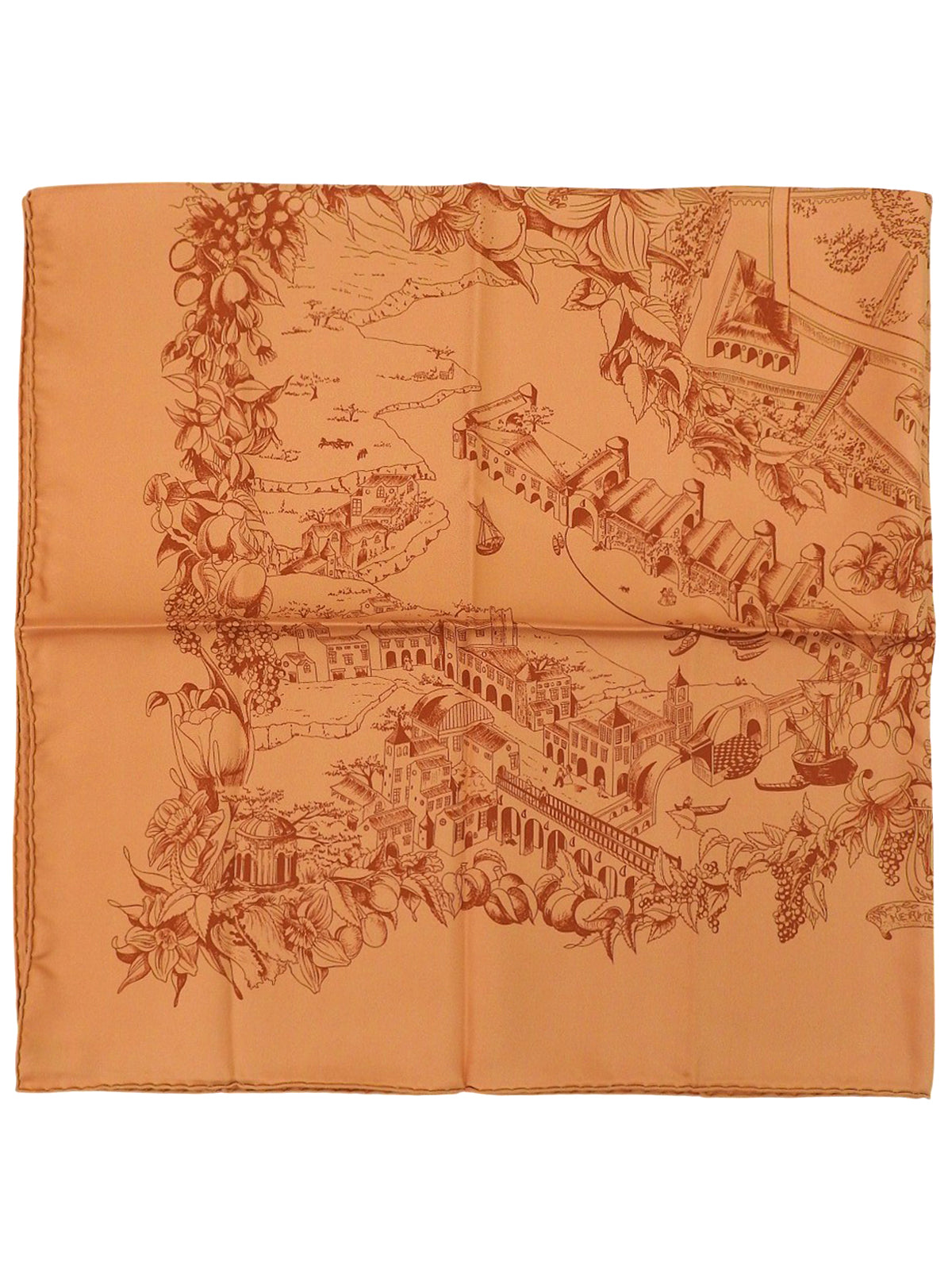 Carré 90“Au Pays de Cocagne”图案围巾，橙色