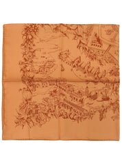 Carré 90“Au Pays de Cocagne”图案围巾，橙色
