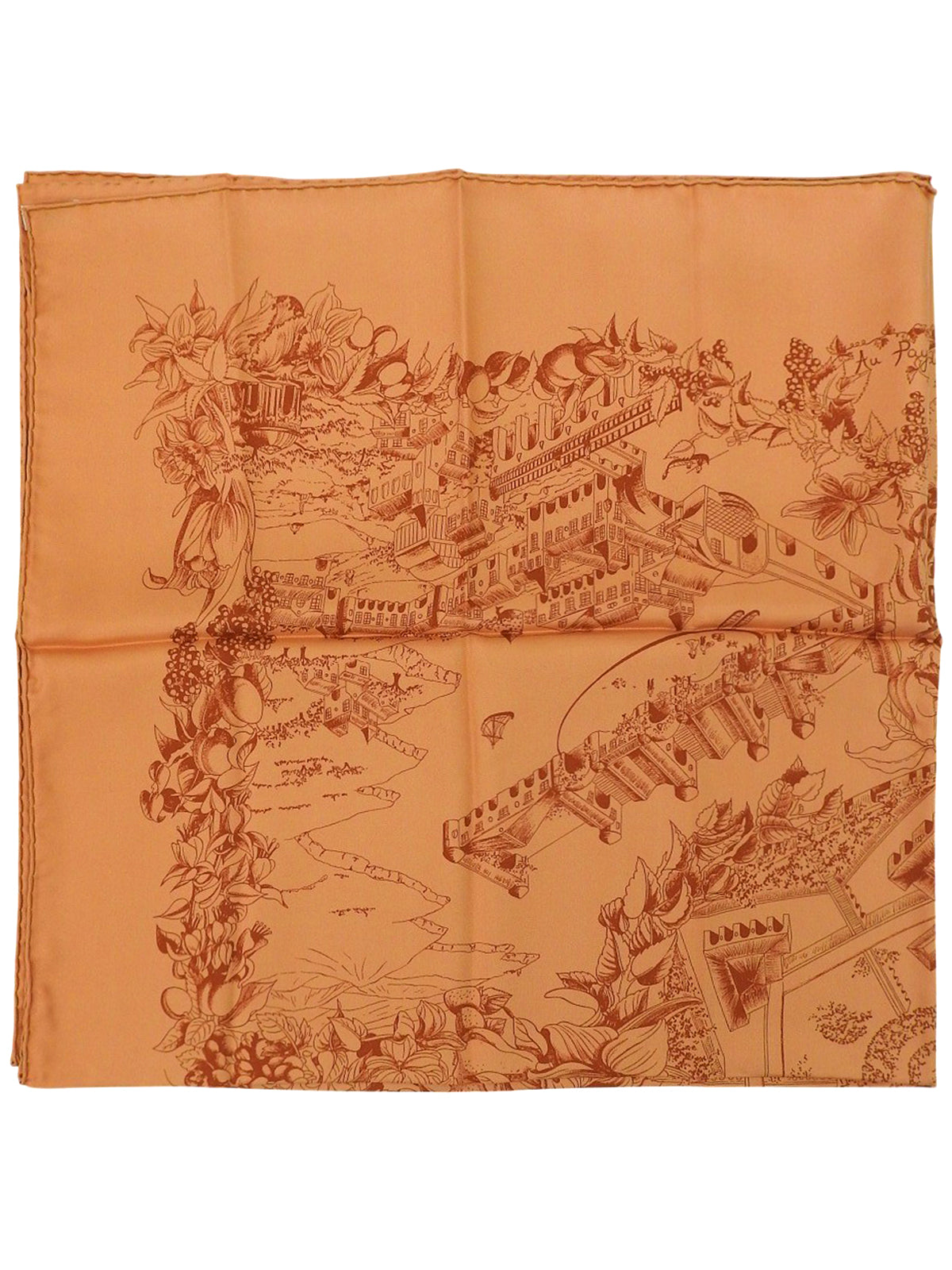 カレ90 Au Pays de Cocagneパターンスカーフ オレンジ