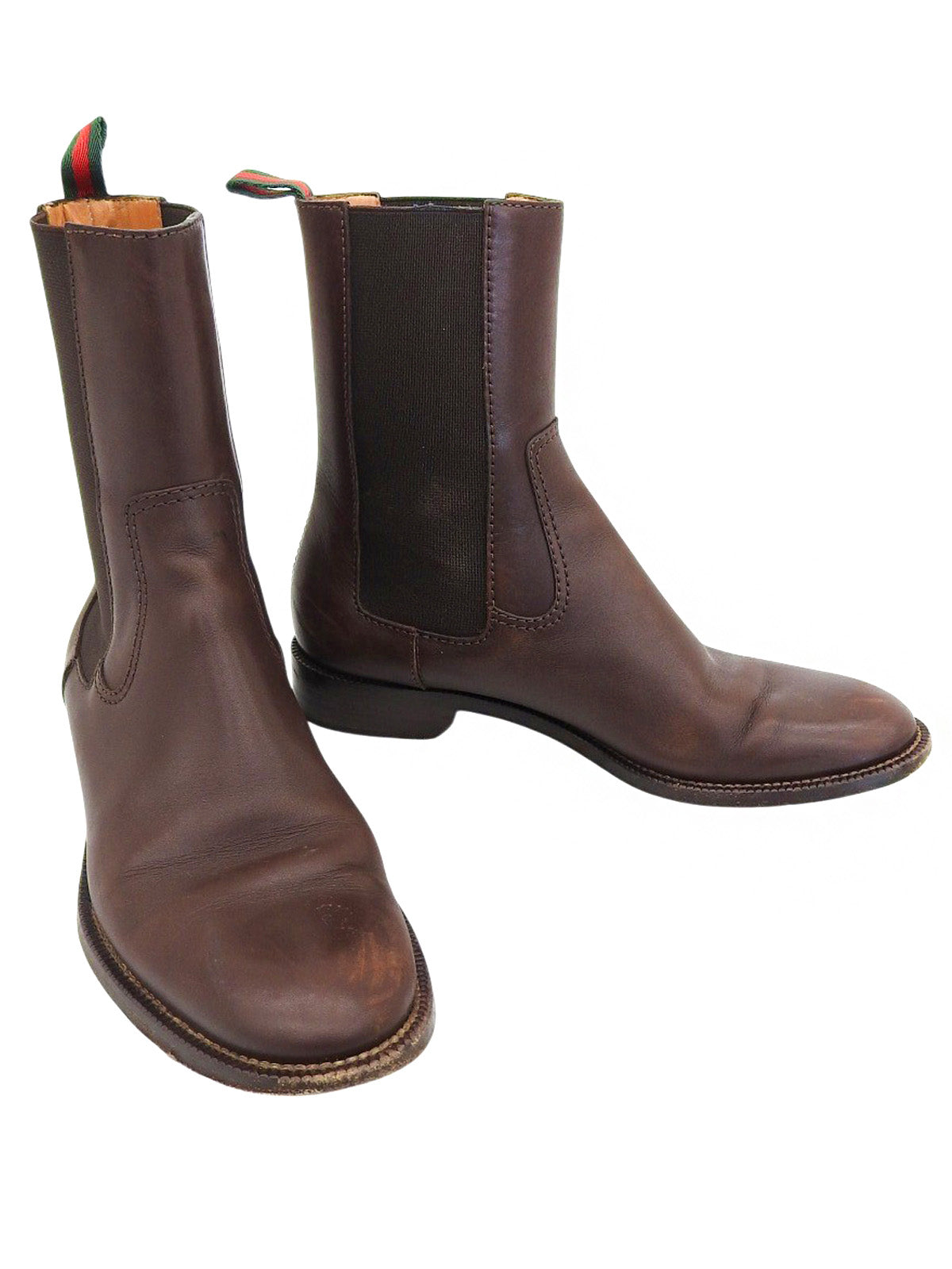 レザーシェリーラインサイドゴアブーツ ダークブラウン