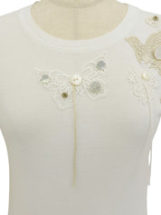 White lace logo button design short sleeve top