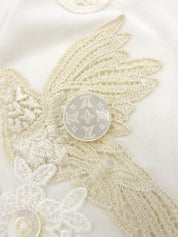 レースロゴボタンデザイン半袖トップス ホワイト