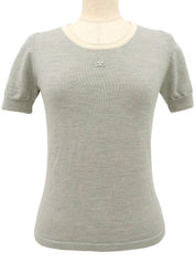 ウールロゴ刺繍ハーフスリーブニット グレー