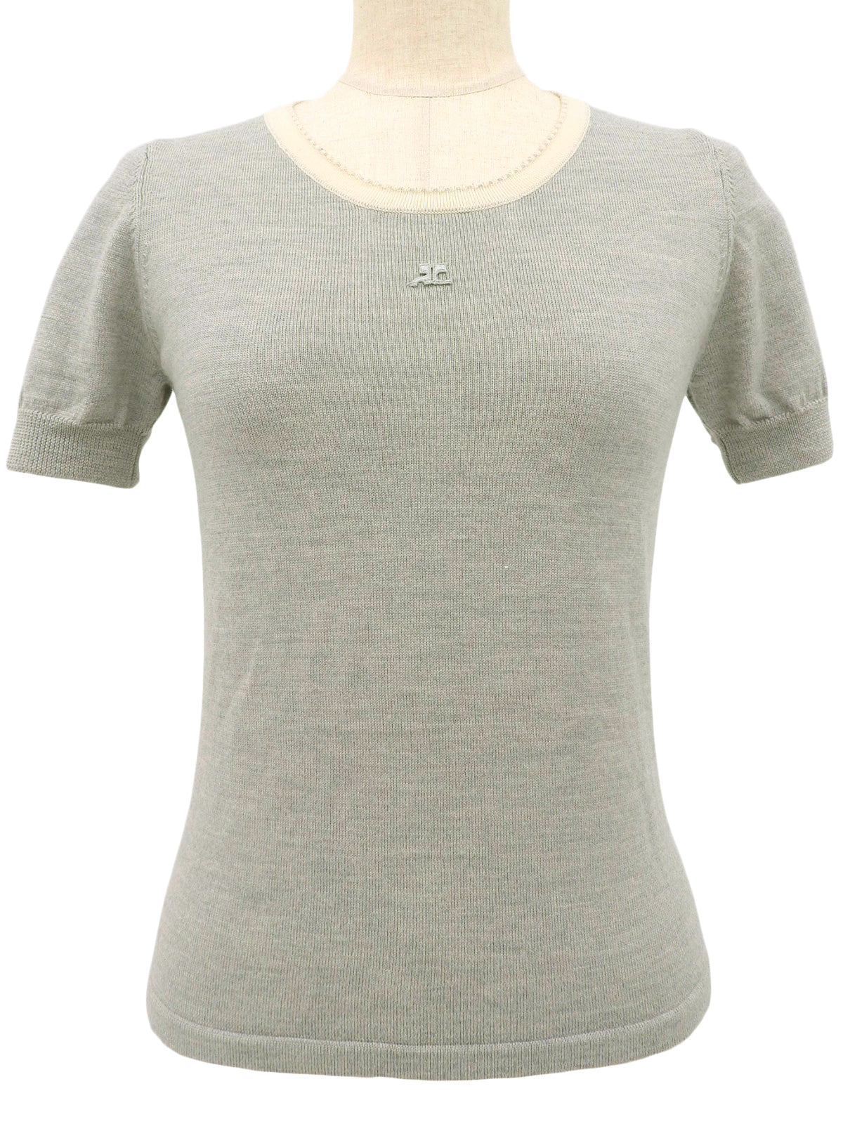 ウールロゴ刺繍半袖ニット グレー
