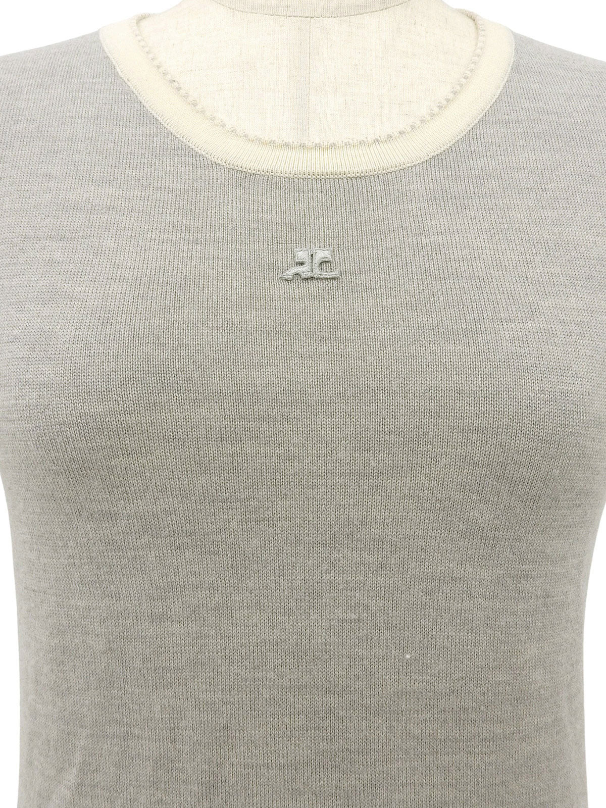 ウールロゴ刺繍ハーフスリーブニット グレー