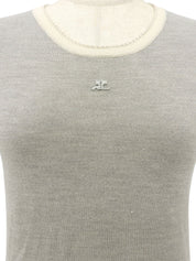 ウールロゴ刺繍ハーフスリーブニット グレー