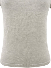 ウールロゴ刺繍ハーフスリーブニット グレー