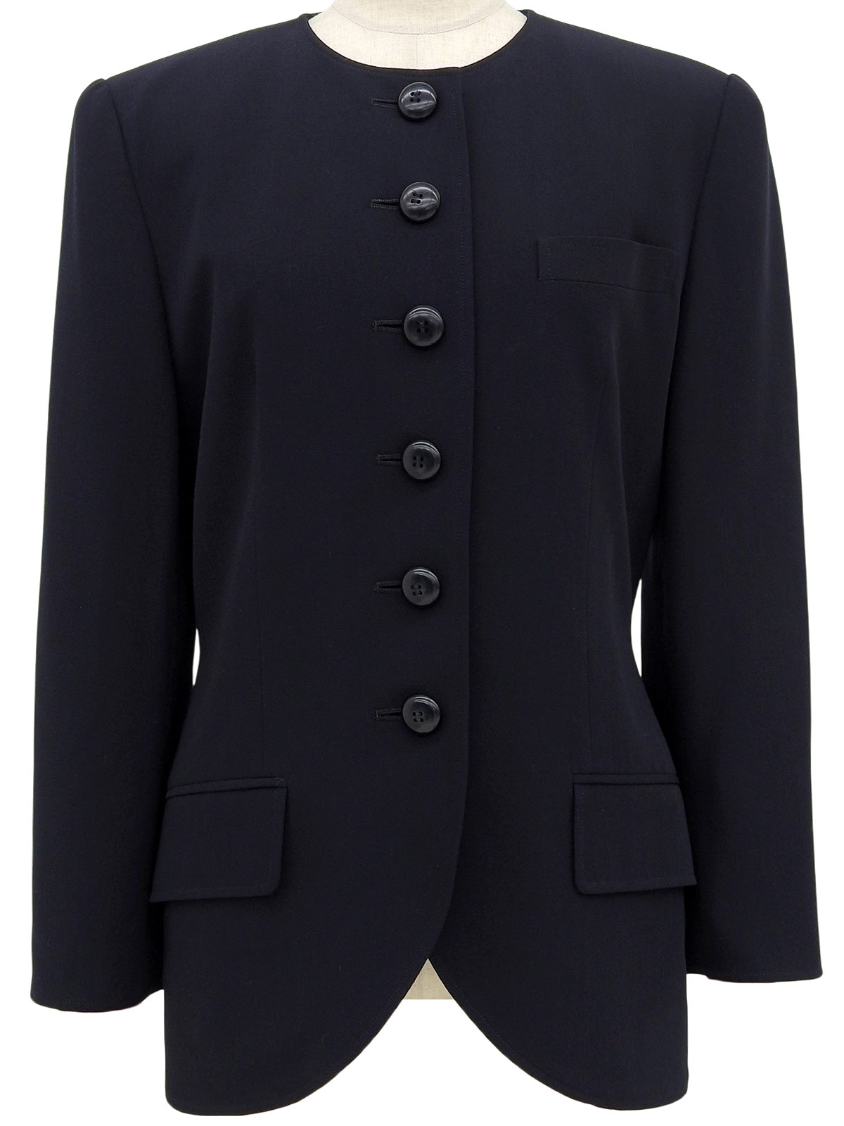 Navy wool collarless jacket