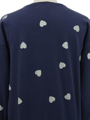 ハートパターンロゴ長袖スウェット ネイビー