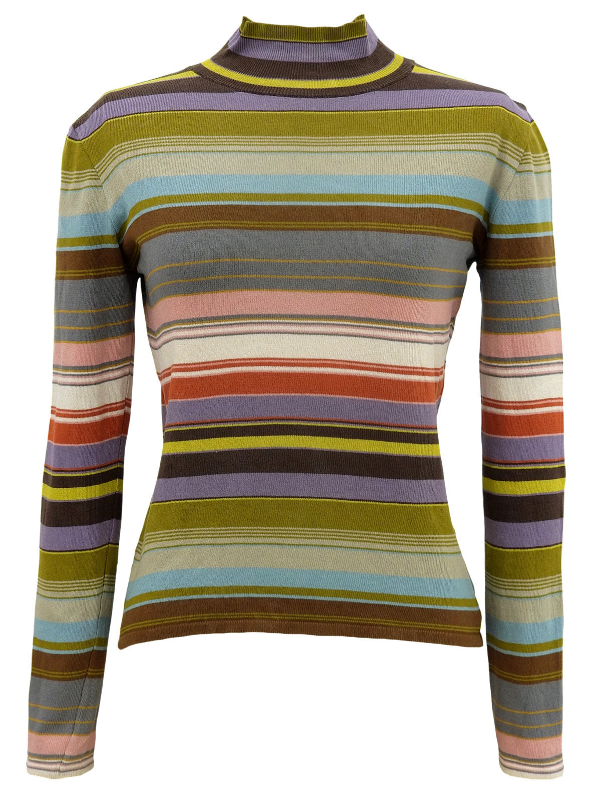 Border Pattern Long Sleeve Knit Multicolor