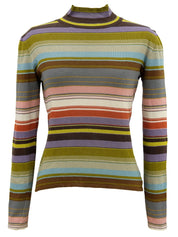 Border Pattern Long Sleeve Knit Multicolor