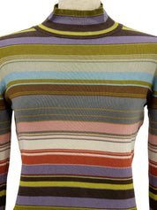 Border Pattern Long Sleeve Knit Multicolor