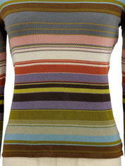 Border Pattern Long Sleeve Knit Multicolor