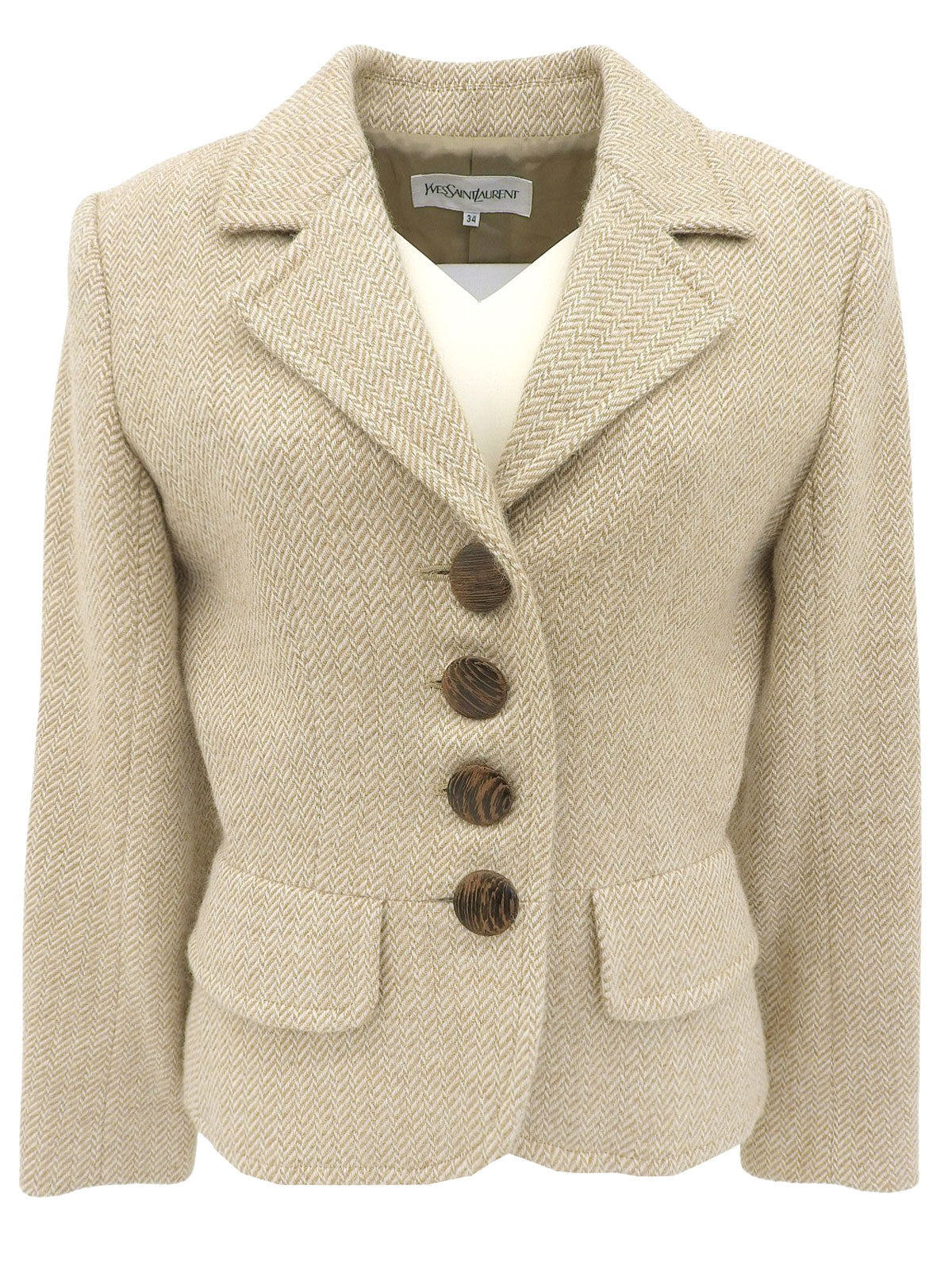 ウールヘリンボーンパターンジャケット ベージュ