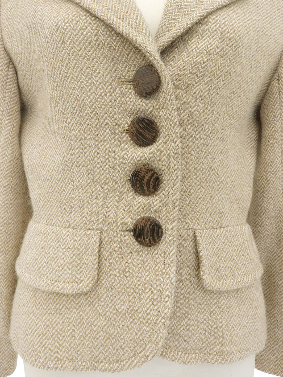 ウールヘリンボーンパターンジャケット ベージュ