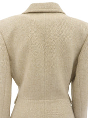 ウールヘリンボーンパターンジャケット ベージュ