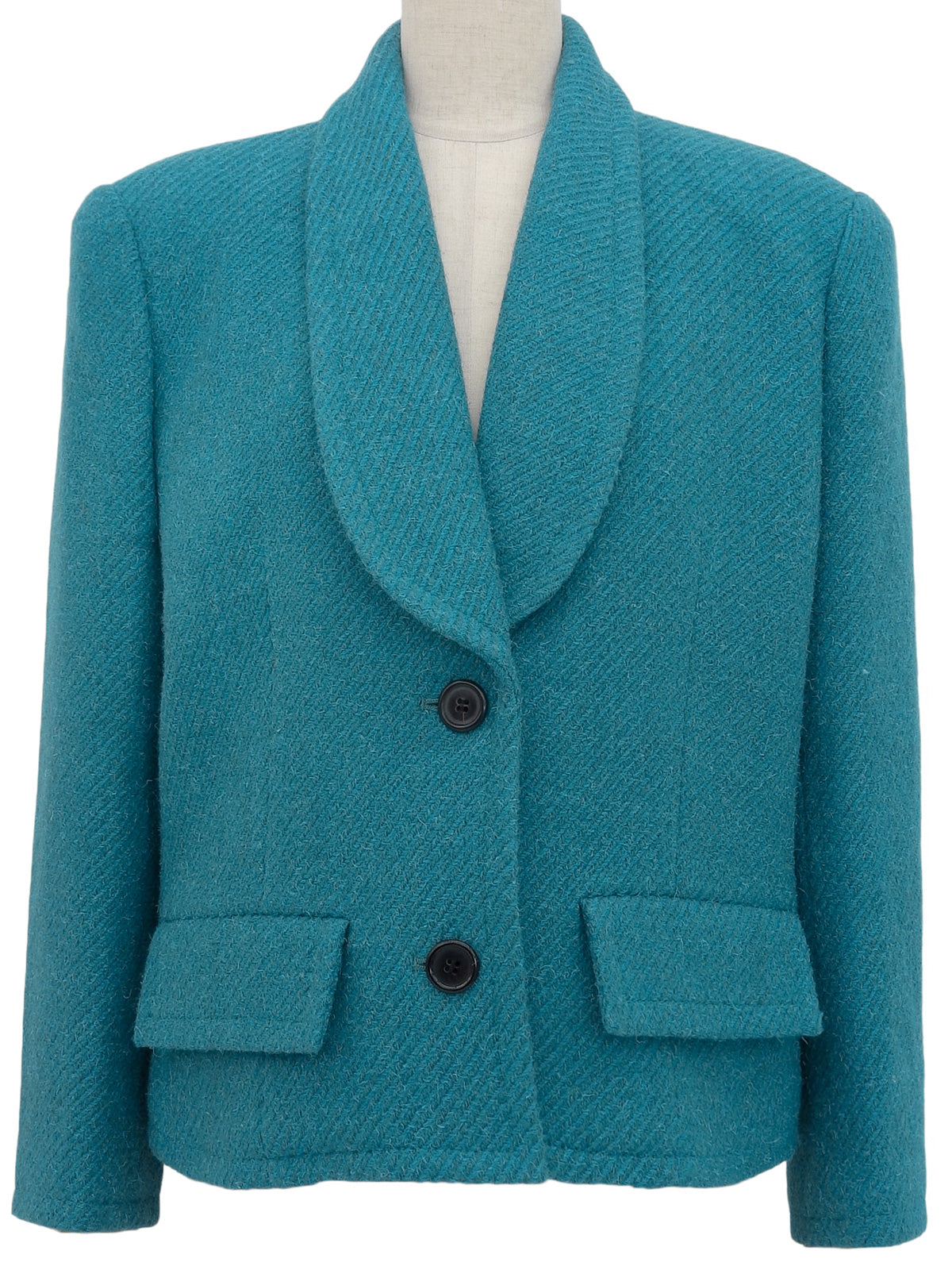 Wool tweed shawl collar jacket in blue