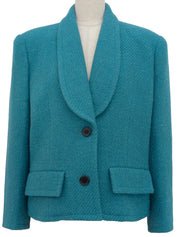 Wool tweed shawl collar jacket in blue