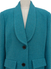 Wool tweed shawl collar jacket in blue