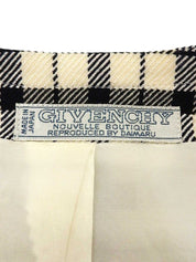 ウールチェックパターンノーカラージャケット アイボリー/ブラック