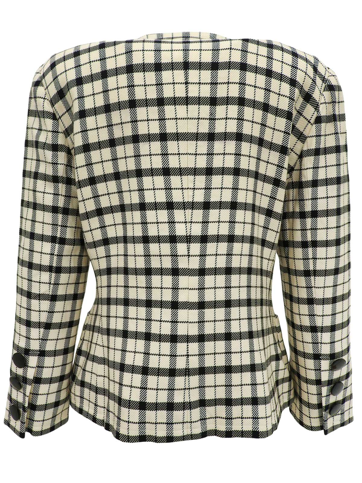 ウールチェックパターンノーカラージャケット　アイボリー/ブラック