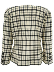 ウールチェックパターンノーカラージャケット　アイボリー/ブラック