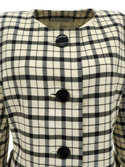 ウールチェックパターンノーカラージャケット　アイボリー/ブラック