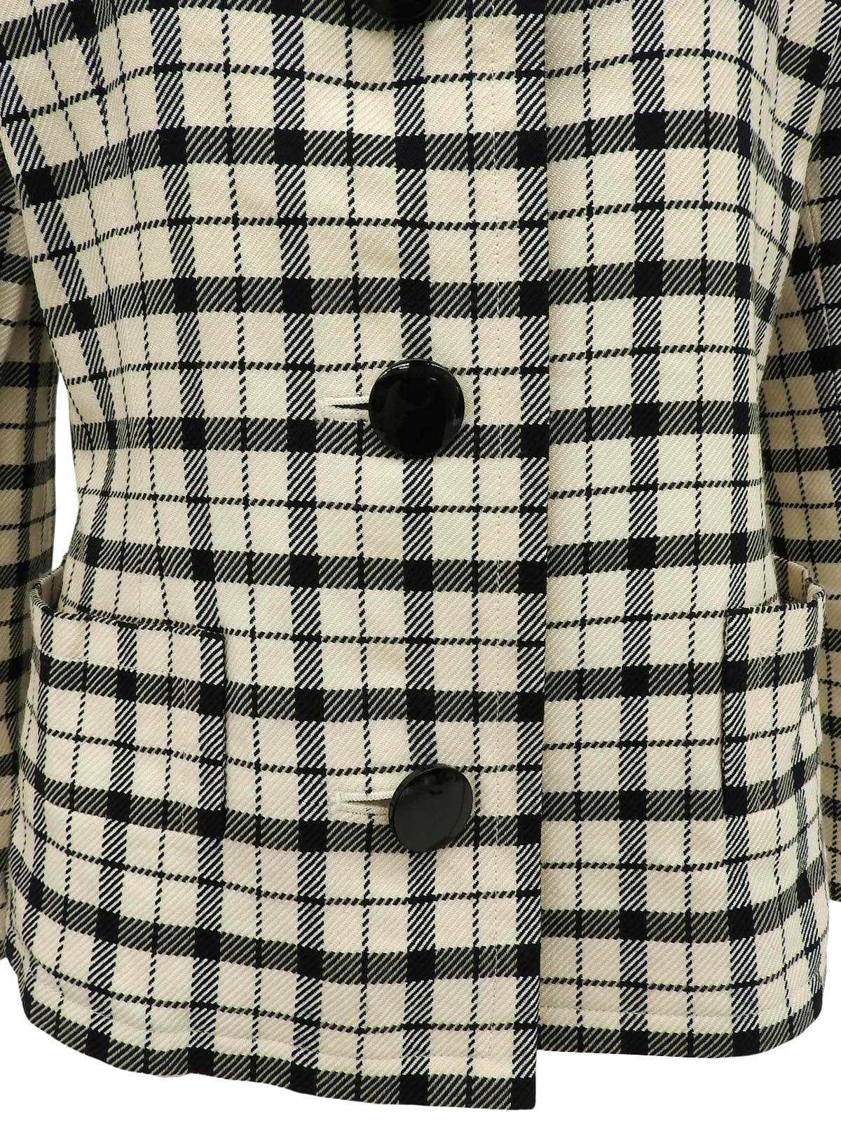 ウールチェックパターンノーカラージャケット　アイボリー/ブラック