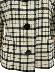 ウールチェックパターンノーカラージャケット アイボリー/ブラック