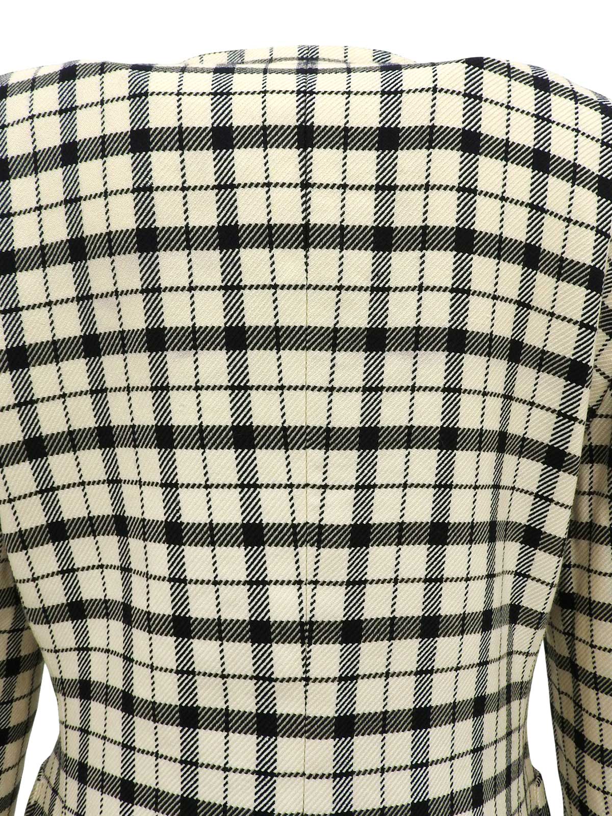 ウールチェックパターンノーカラージャケット　アイボリー/ブラック