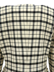 ウールチェックパターンノーカラージャケット　アイボリー/ブラック