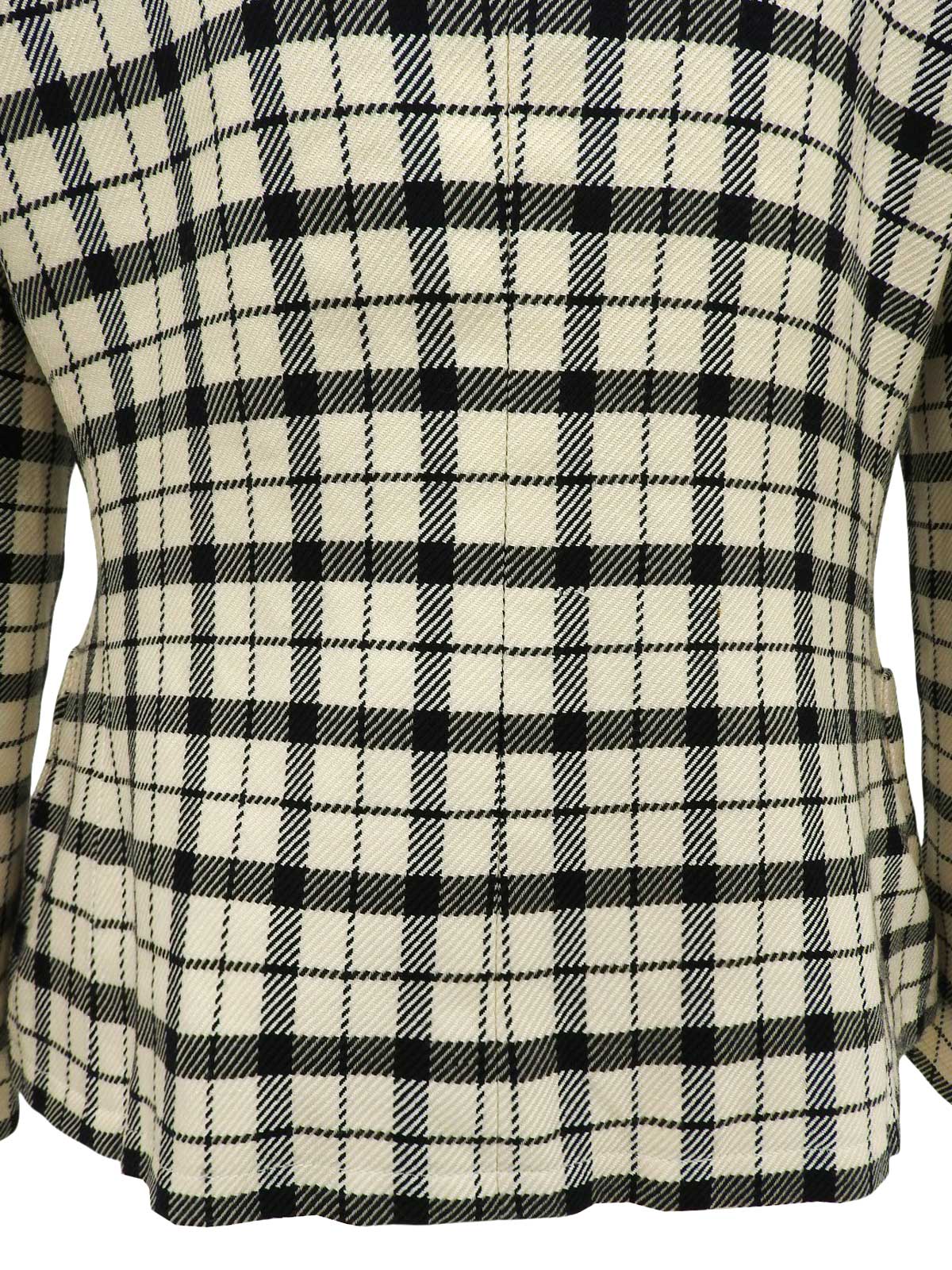 ウールチェックパターンノーカラージャケット　アイボリー/ブラック